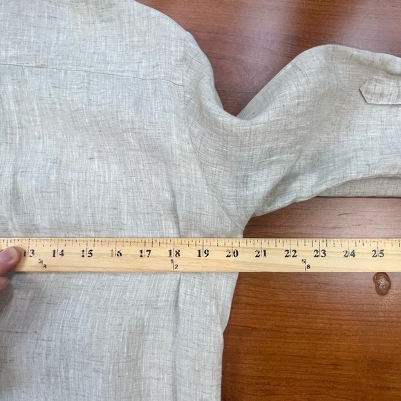 Harshman 100% Linen Tan Oatmeal Button Down Maxi Dress Size Large Collared - Picture 13 of 16